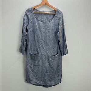 Farmhouse Pottery Chambray Linen Dress Tunic Top Blue Womens Medium Lagenlook